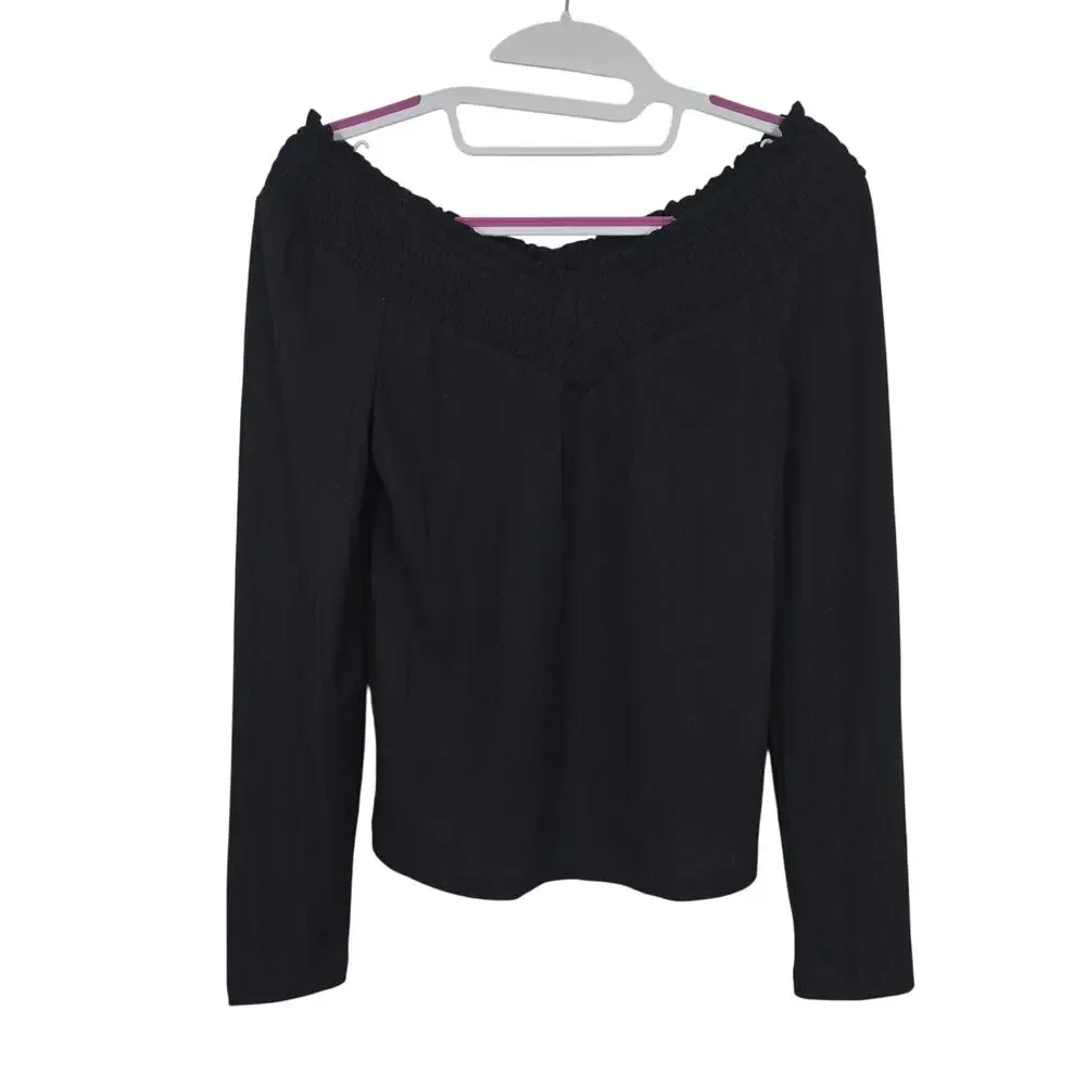 NEW NWT Women's Jessica Simpson Black Knit Ribbed Off The Shoulder Top | Small - Picture 1 of 10